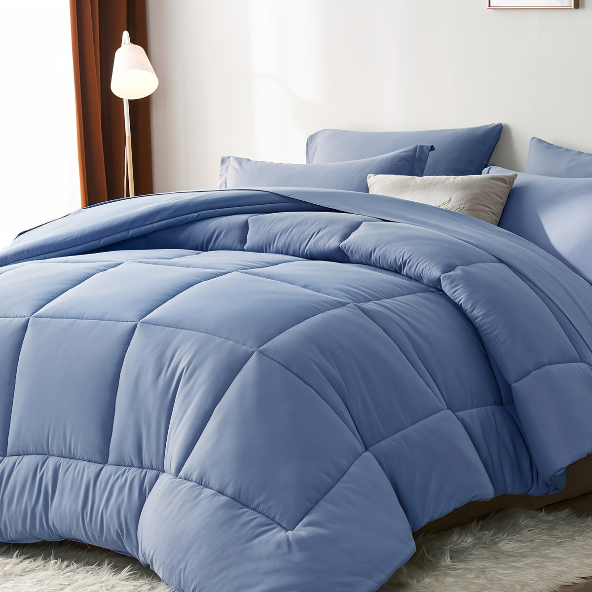 5/7pcs Luxurious Checkered Comforter Sets Queen-Breathable Comforter-Ultra-Soft Fluffy Fiber Filling, Warmth For All Seasons-Bed In A Bag With Comforter, Flat Sheet, Fitted Sheet, Pillowcases, And Pillowshams, Thick Comforter Set, Family Gift Set