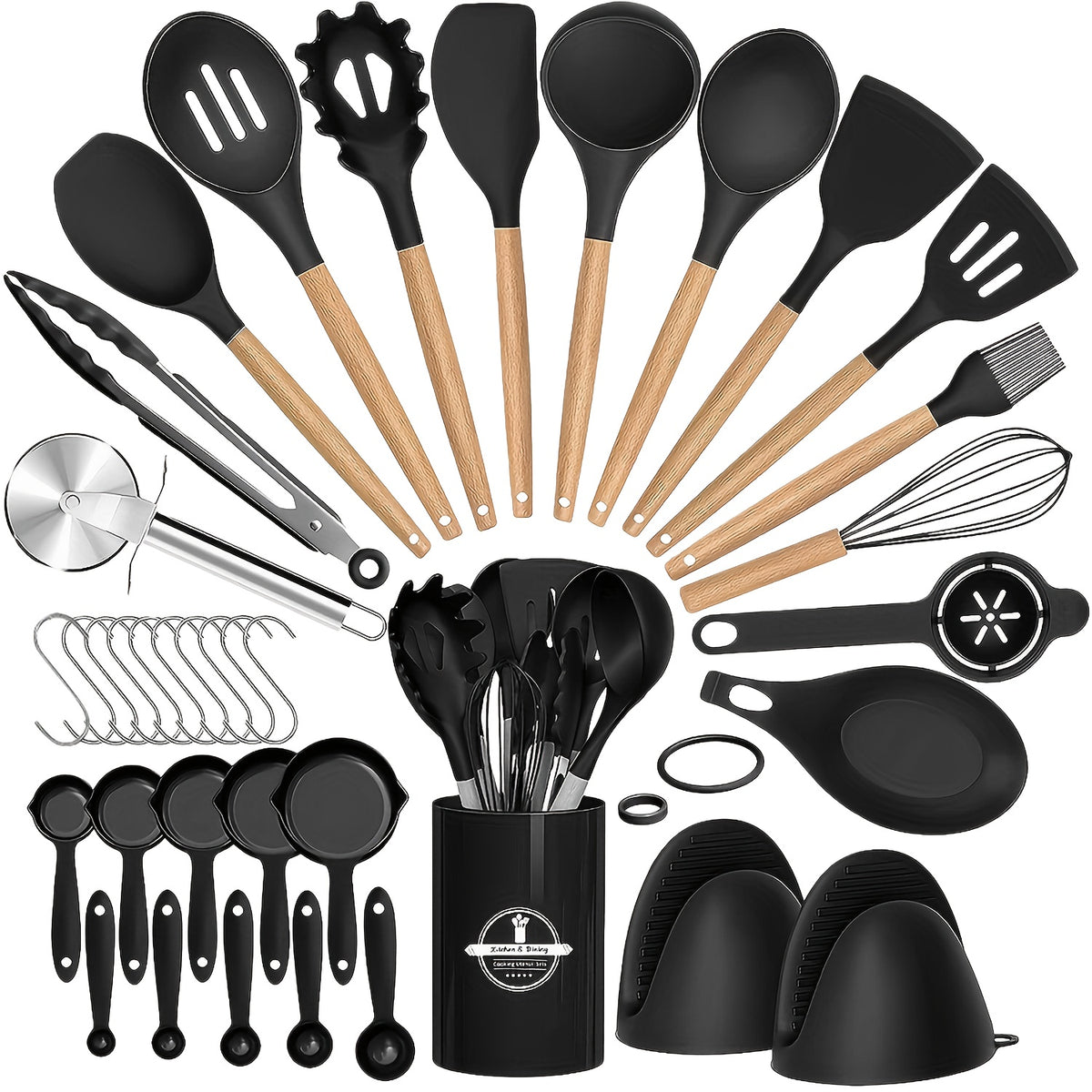 37/44pcs Complete Silicone Kitchen Cooking Utensil Set, Ultra Cost-Effective All-In-One Kitchen Gadgets, High Heat Resistant Non-Stick Cookware Tools, Dishwasher Safe, Ideal for Cooking Beginners And Kitchen Enthusiasts, Perfect Holiday Gift