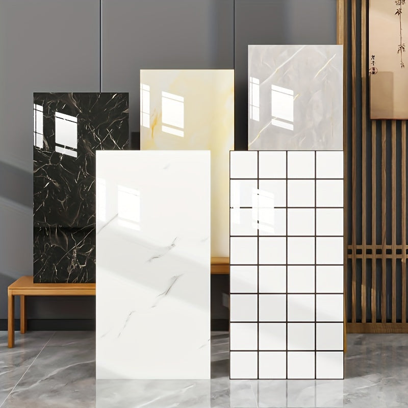 20/40pcs Glossy Marble Pattern Wall Panels Wall Sticker Set, Self-Adhesive Detachable PVC Wall Panels Wall Decals, Waterproof Peel And Stick Backsplash for Kitchen, Bathroom, Living Room, Home, Office, Dorm Decor