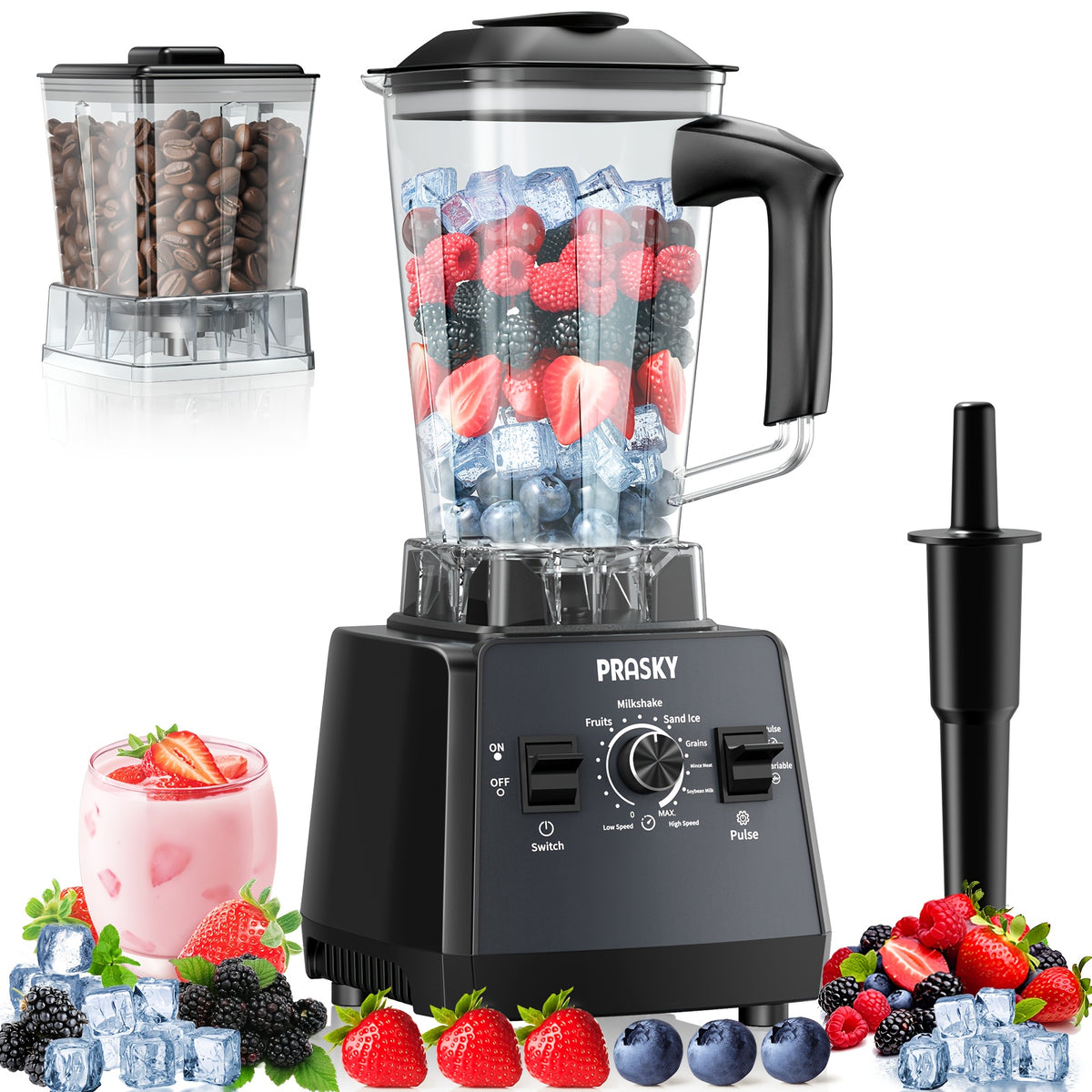 Professional Food Processor Blender, Smoothies Blender, Max.2400W Sorbet Blender And Grinder Combo 25000RPM Powerful Blenders Kitchen 68Oz 2 Containers Countertop Blenders Ice, Grinding, Milk Shake, Ice Slushie, Juice, Shake