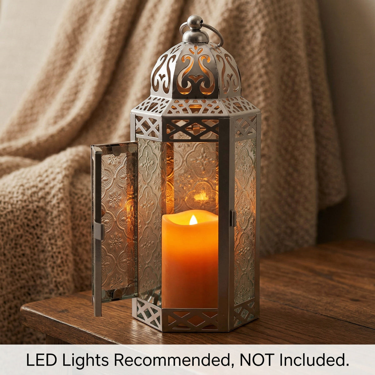 Decorative Moroccan Candle Lantern Holder, Medium, 10.5" Tall