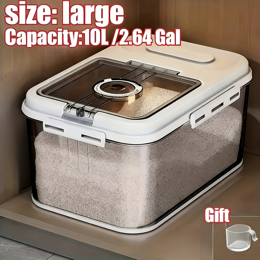 Airtight Bread Keeper with Date Dial, Clear PET Food Storage Container with White Flip-Top Lid for Homemade Bread, Rice and Kitchen Pantry Organization