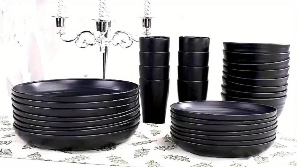 16pcs/32pcs Kitchen Wheat Straw Large Size Dinnerware Set, for 4/8, Unbreakable Modern Dish Set Dinner Plate/Dessert Plate/Cereal Bowl/Cup, Dishwasher Safe, Lightweight Tableware, Camping And Everyday Use, Gifts for Men/Women/Christmas/Halloween