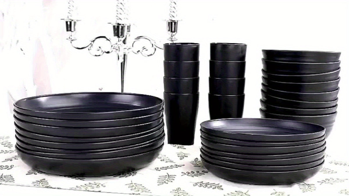 16pcs/32pcs Kitchen Wheat Straw Large Size Dinnerware Set, for 4/8, Unbreakable Modern Dish Set Dinner Plate/Dessert Plate/Cereal Bowl/Cup, Dishwasher Safe, Lightweight Tableware, Camping And Everyday Use, Gifts for Men/Women/Christmas/Halloween