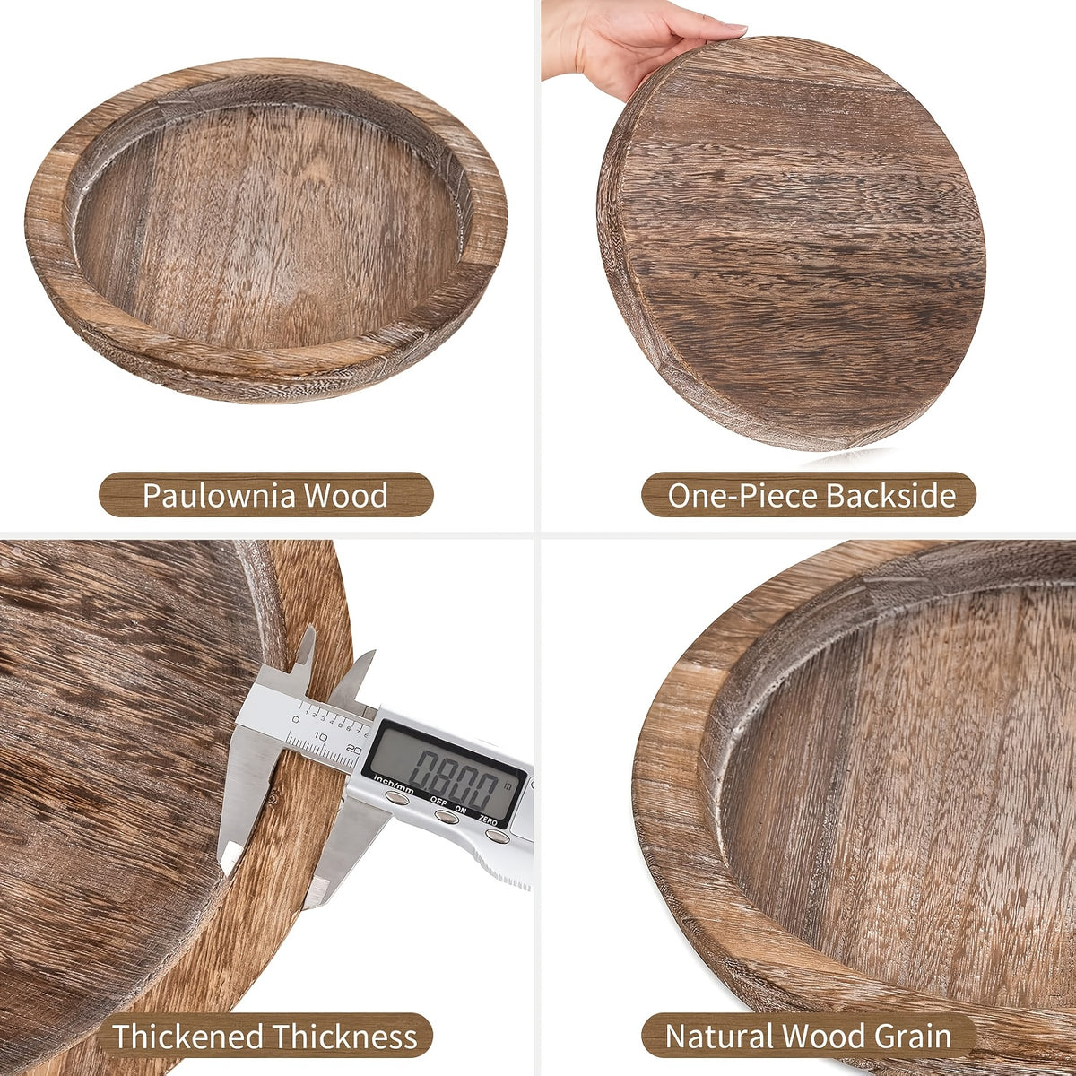 Rustic Round Wooden Decorative Tray, Distressed Wood Serving Tray for Coffee Table, Farmhouse Ottoman Tray for Living Room, Kitchen Counter Decor, Candle Holder Base, Non-Food Contact