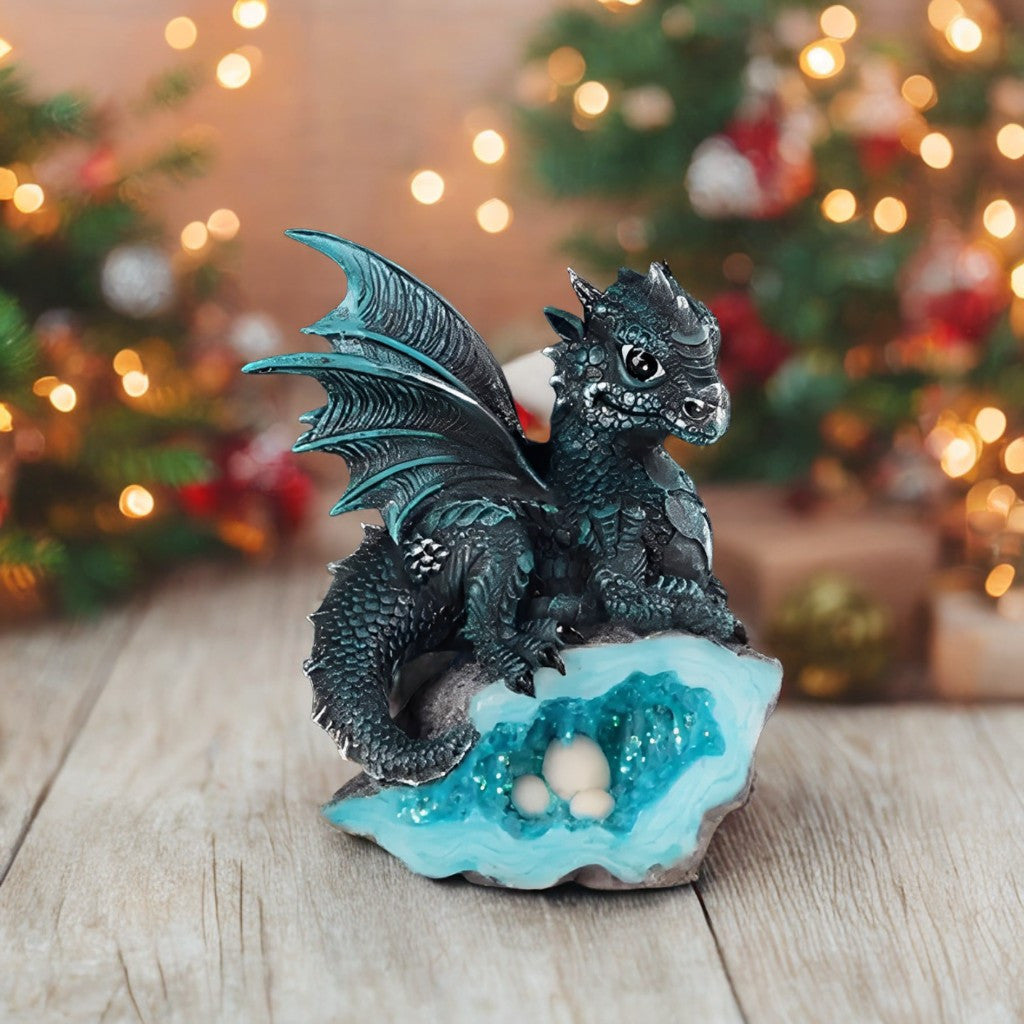 4" H Dragon Guarding Faux Crystal Cave Figurine Statue Home/Room Decor and Perfect Gift Ideas for House Warming, Holidays and Birthdays Great Collectible Addition