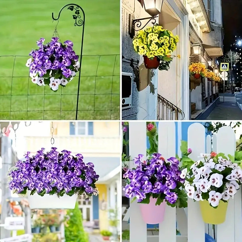 6 Bunches Realistic Artificial Pansy Flowers - Weather-Resistant Plastic Blooms for Indoor/Outdoor Use, Low-Maintenance Home & Garden Decor, White/Purple/Yellow Colorful Display, No Container Needed, Artificial Flowers for Outdoors, Outdoor Floral Arrange