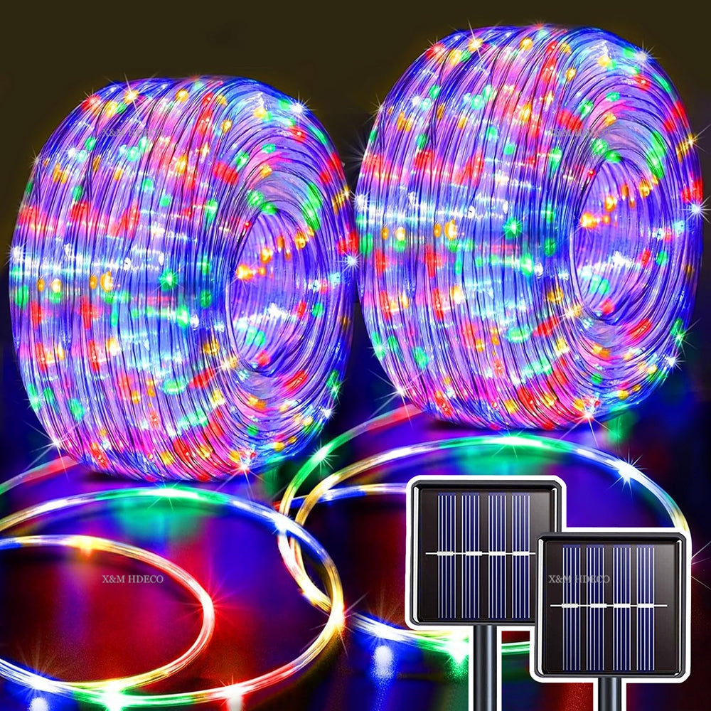 1pc 20/36/70/100 FT Solar Rope Lights, Outdoor Solar Lights, IP65 Solar String Lights, 8 Patterns for Stage Lighting, Trail, Patio, Pool, RV, Christmas Decoration (50LED/100LED/200LED/300LED)