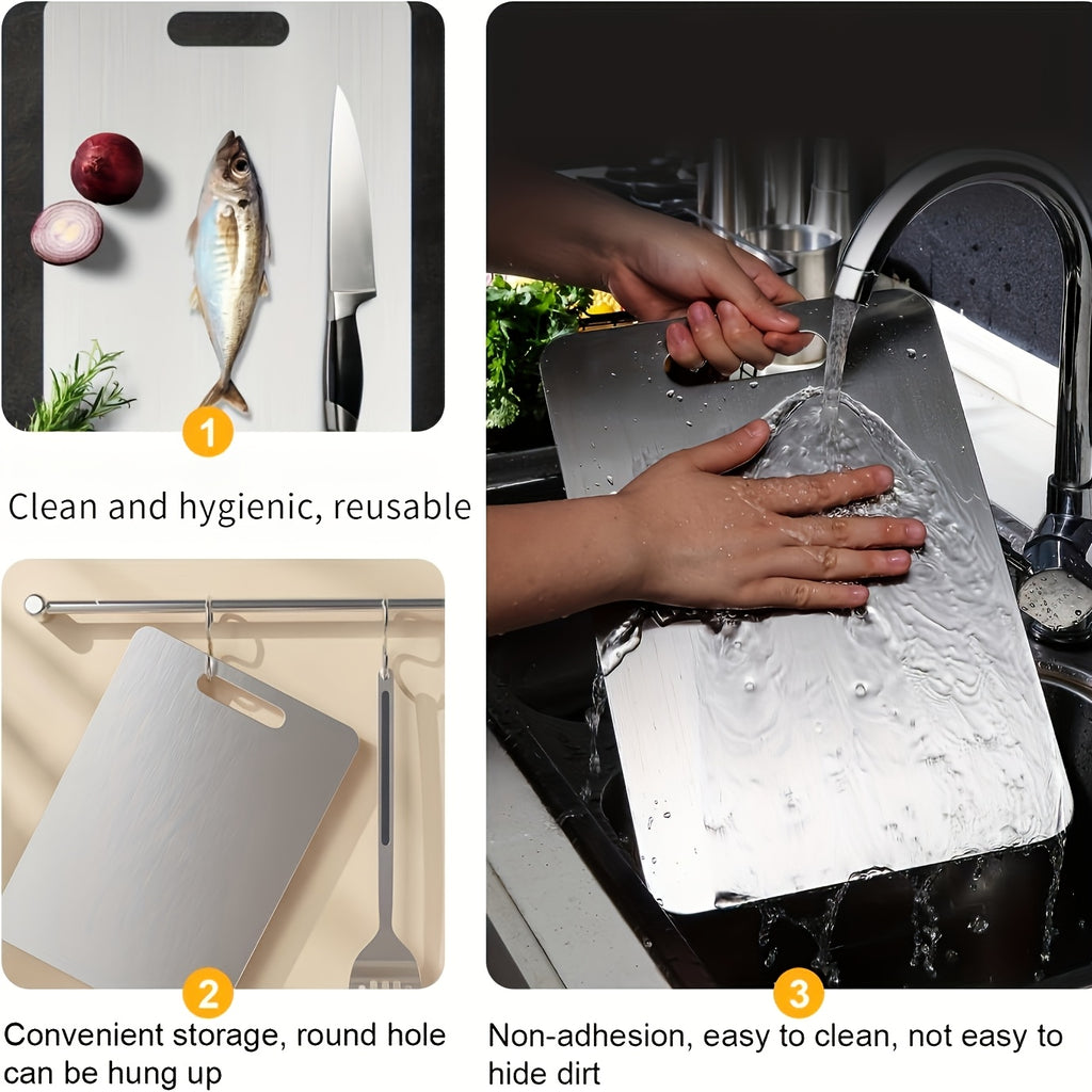 3pcs Premium Stainless Steel Cutting Board Set- Durable, Easy to Clean, Kitchen Ready, Space-Saving, Rust-Resistant, and BPA-Free, Safe for Food Preparation