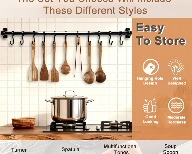 3/5/7Pcs Premium Wooden Kitchen Utensils Kit -Ergonomic Handles Natural Wooden Spoons Spurtle Ladle and Wok Spatulas Heavy-Duty Wooden Utility Set for Non-Stick Pans Heat Resistant Easy to Clean and Durable Kitchen Essentials Cookware Accessories