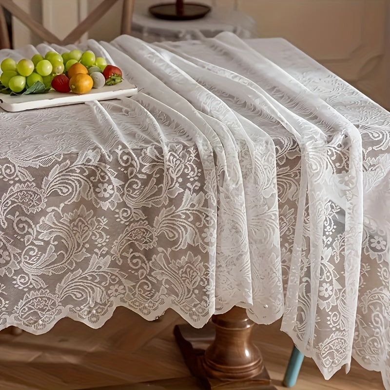 1pc French Paisley Lace Tablecloth, Rectangular Polyester Table Runner for Dining and Coffee Table, Washable, Easy Clean, Home Decor for Christmas, Machine, Solid Pattern, Square Shape