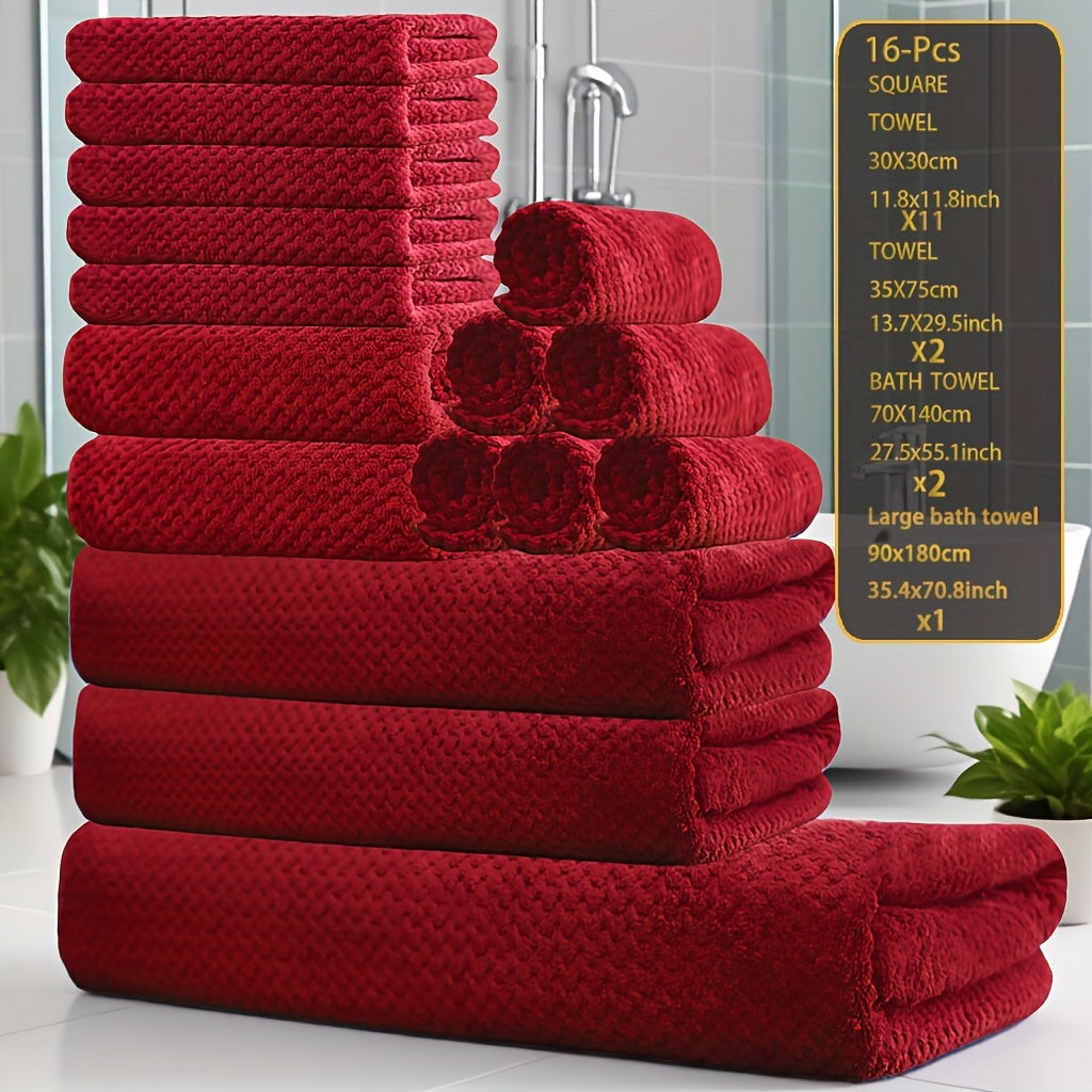 16pcs Coral Velvet Towel Bath Towel Set, 1 Oversized Bath Towel, 2 Bath Towels, 2 Hand Towels, 11 Square Towels, Suitable for Hotels, Home, Travel, Spa