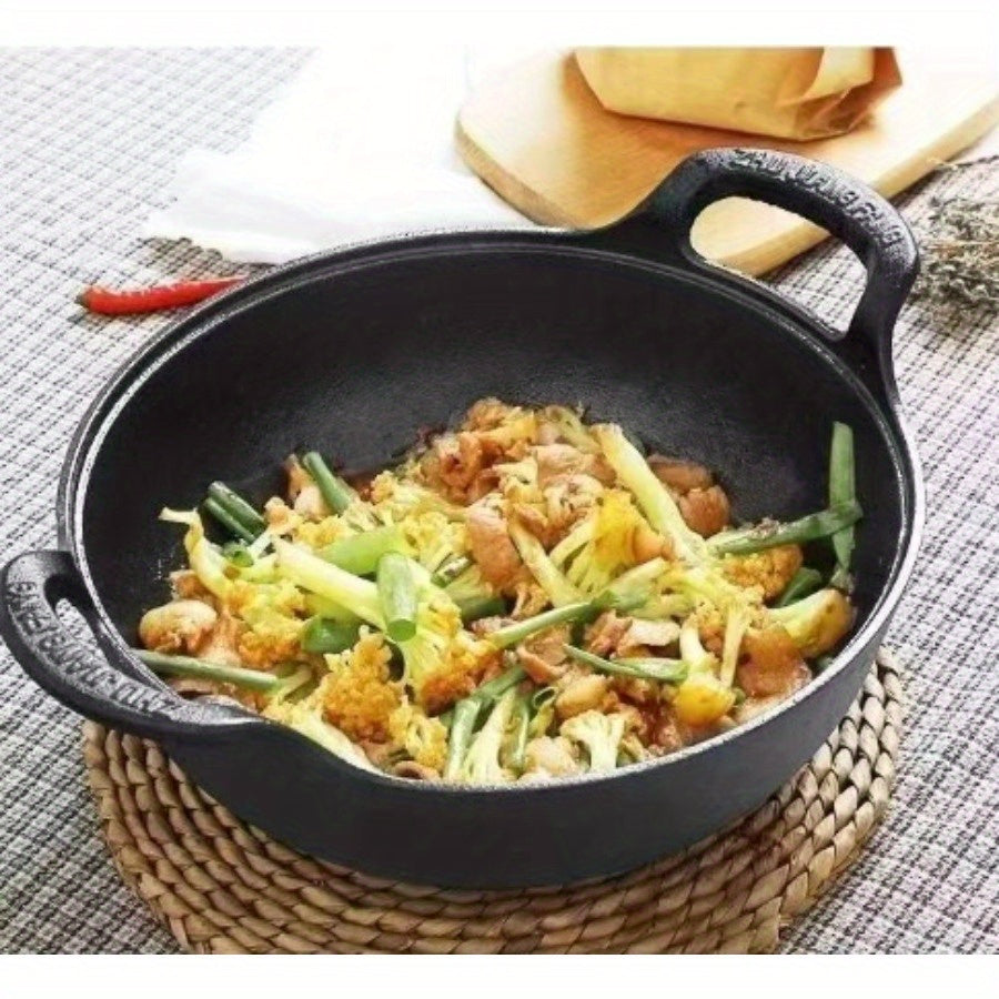 2-Piece/1-Piece Pre-Seasoned Cast Iron Wok Set - Grill & Stove Pan with Handles, Oven Safe Nonstick Skillet for Stir Fry, BBQ, Camping (No Lid)