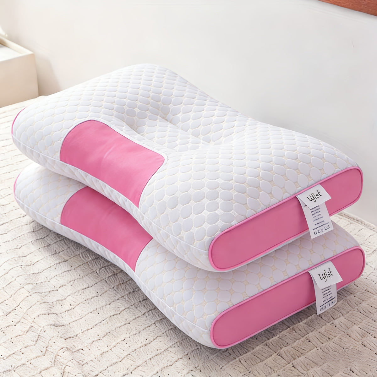 2pcs Massage Neck Pillows Adjustable Ergonomic Contour Support, High-Quality Pillow Core with Removable Zippered Cover, All-Season Sleeping Comfort, Neck And Shoulder Massager, Modern Pillow Design, Breathable Fabric