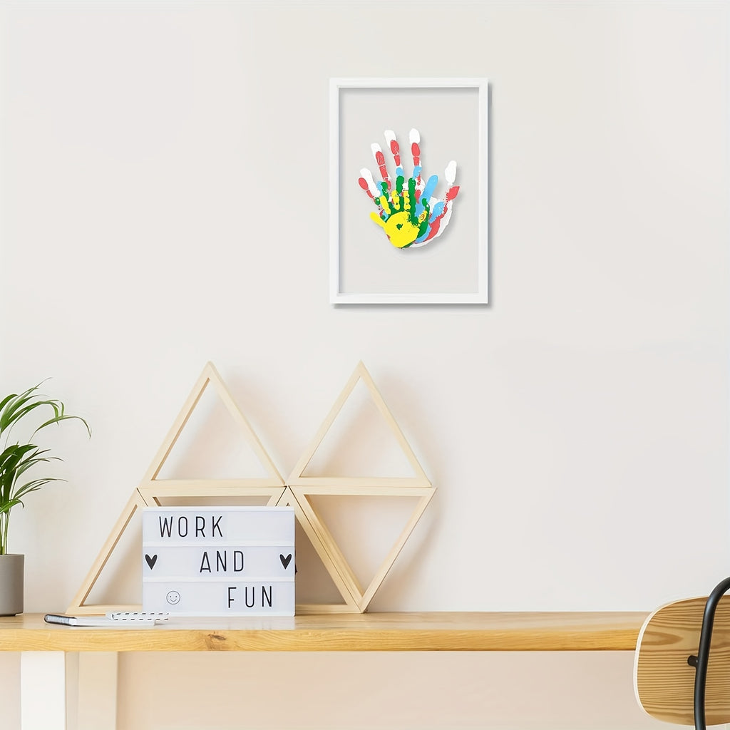Family Handprint Kit - Handmade Keepsake Wooden Frame - Family Gift - for New Parents And Parents-To-Be, Includes 6 Acrylic Paint Colors