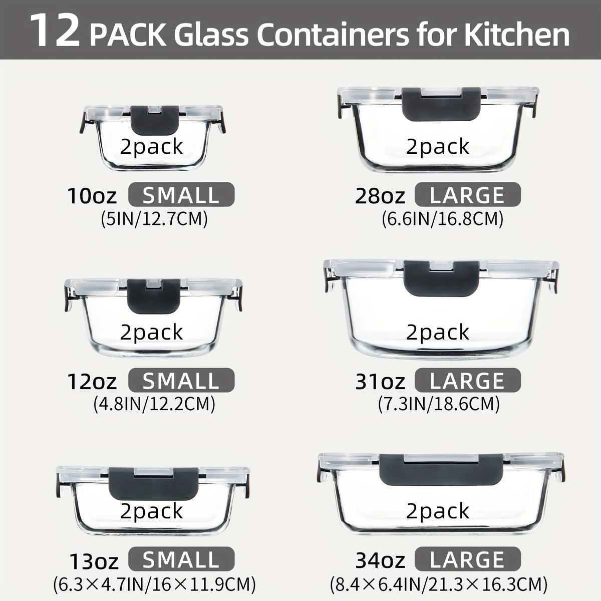 24pcs (12 Lids+12 Glass Bowl) Borosilicate Glass Food Storage Containers with Airtight Lids, Ideal for Meal Prep, Lunches - Microwave and Dishwasher Safe