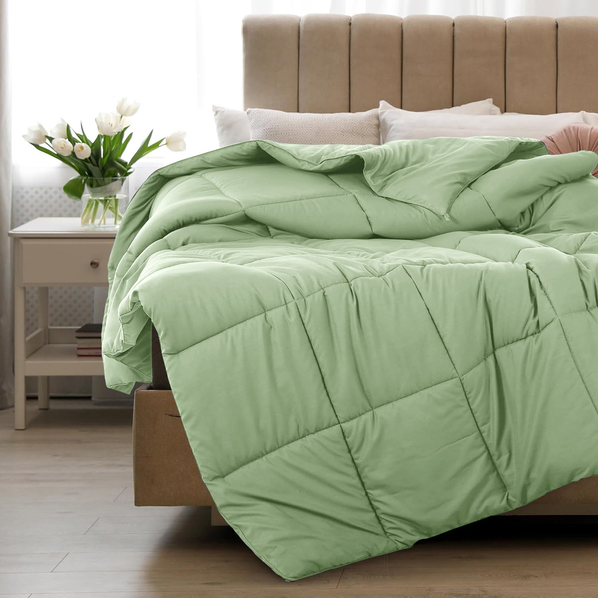 Lux Decor Comforter - All Season Quilt Comforter For Summer Sleeping With Corner Tabs - Soft, Breathable Versatile Bedding & Bedroom Decor - Luxurious Box Stitching