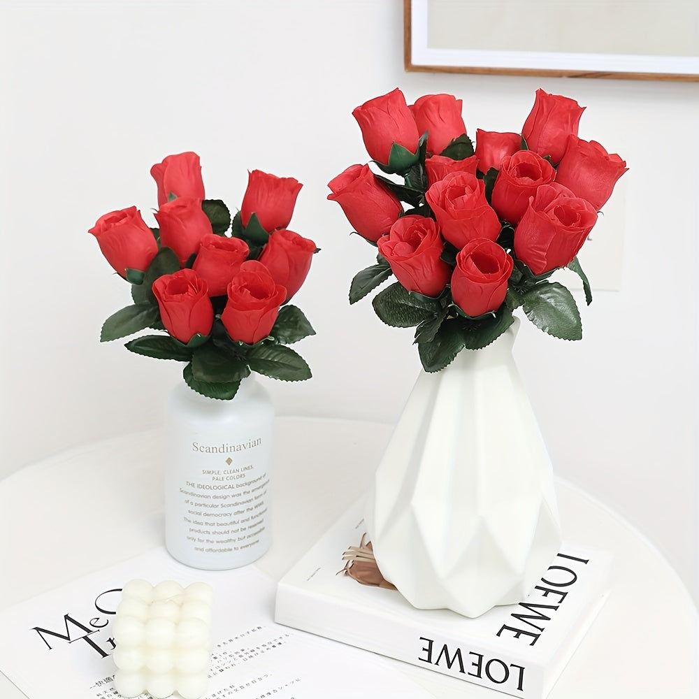 Artificial Plastic Rose Flowers, 32-Piece Mixed Color Set with 8 Red White Yellow and Blue Roses Each for Porch, Balcony, Courtyard and Indoor Decor