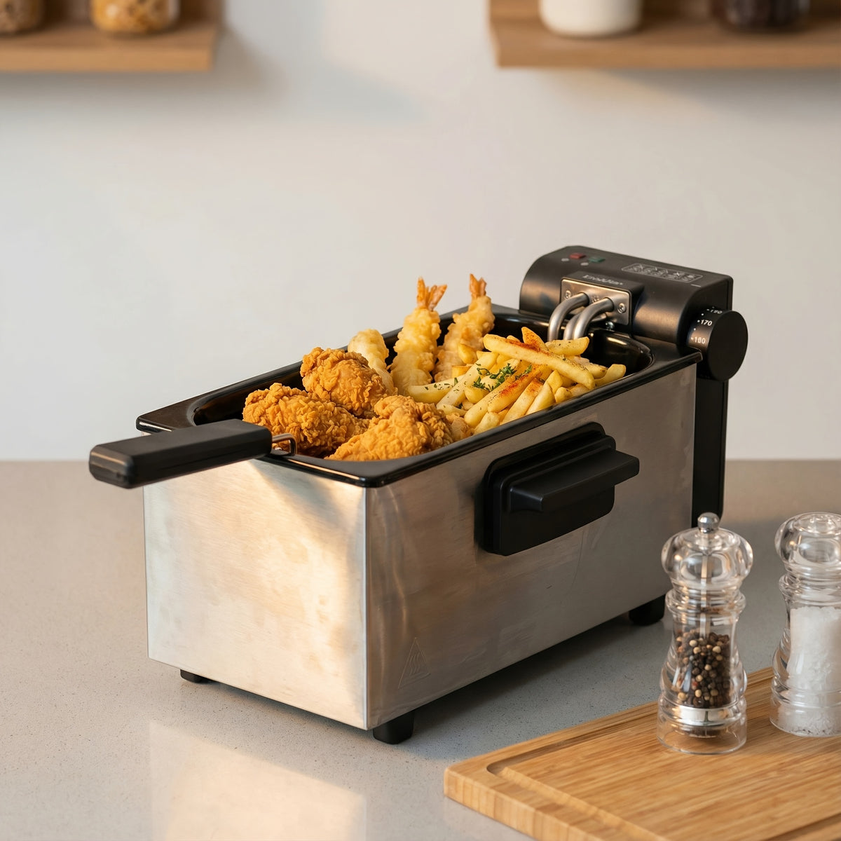 SUSTEAS Household Deep Fryer, Large Capacity Oil Fryer with 5 Sizes, Adjustable Temperature Control, Easy-to-Clean Pot, Made Of Stainless Steel, Local Warehouse, Compact And Durable Design, Stylish Cooking Appliance & Essential Kitchen Tool.