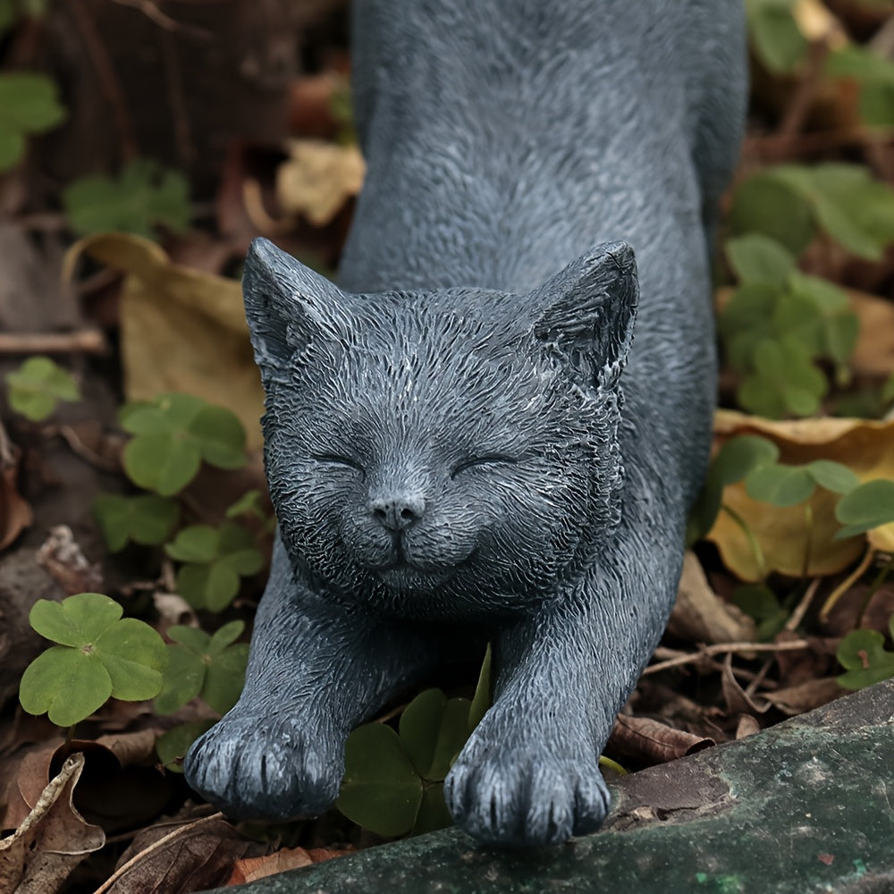 Yoga Cat Statue in Grey Resin, Hand-Painted Stretching Cat Figurine for Home, Office and Garden Decor, Decorative Sculpture Gift for Cat Lovers