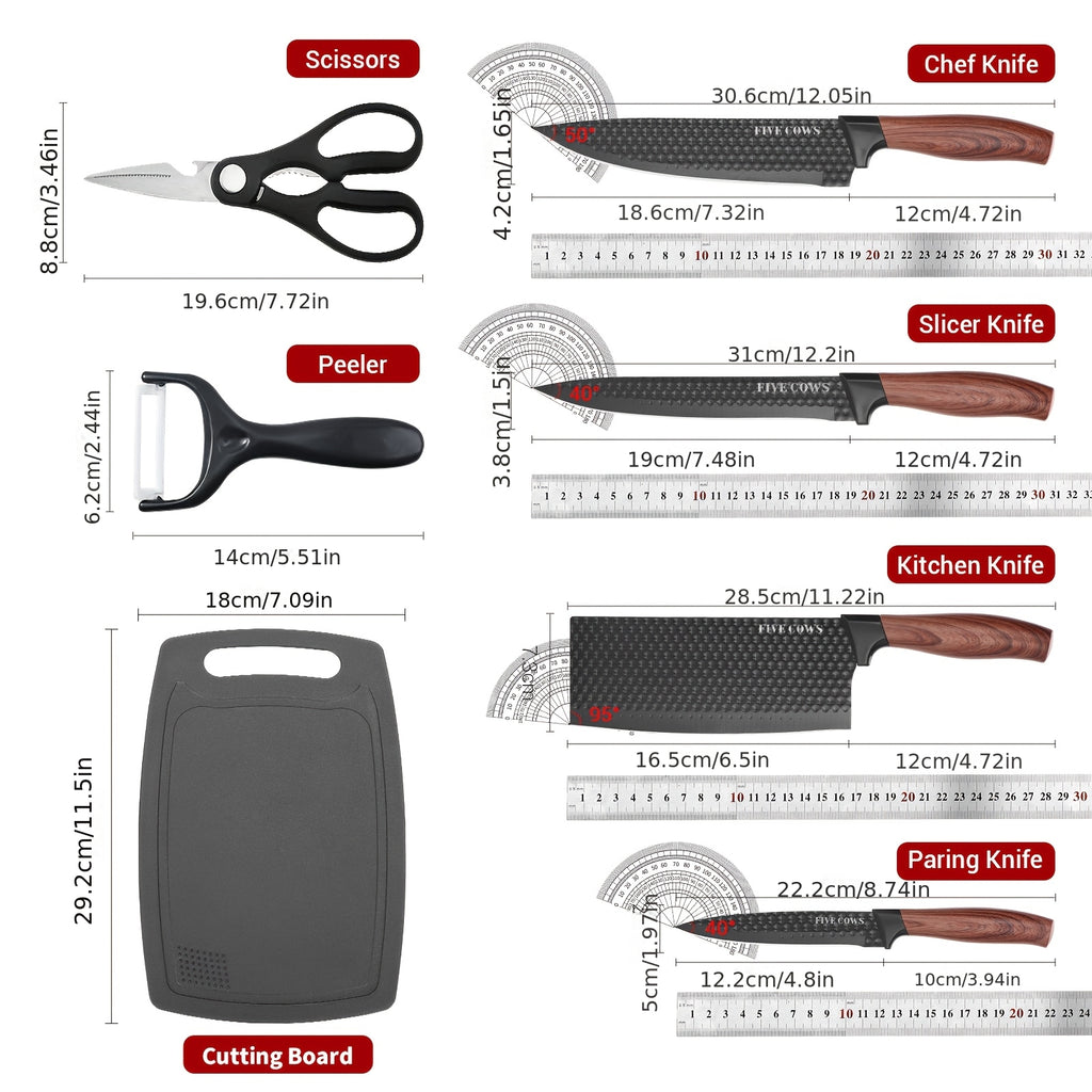 Professional 6/7/8 Kitchen Knife Set, Chef's Knife, Slicing Knife, Scraper And Scissors, High Carbon Stainless Steel Super Sharp, with Anti-stick Ergonomic Wooden Handle, Chef's Knife Set, Suitable for Family Travel, Gift Box Set