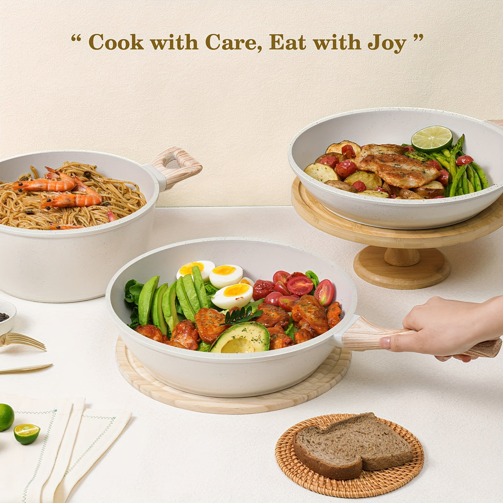 12pcs  pots and pans set, pots and pans cookware sets,Non-Stick Granite Cookware Set Complete Kit with Frying Pans, Casserole, Saucepan, Lids Compatible, Pan Protector - Heavy-Duty Durable Cookware for All Stovetops (Hindu/Induction)