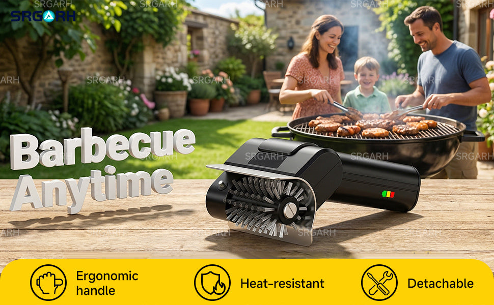 [Portable Outdoor BBQ Scrubber] Cordless Electric Grill Brush, 800 RPM Rotating Grill Cleaner, 2000Mah Rechargeable Battery, 304 Stainless Steel Bristles BBQ Cleaning Tool, Includes Replacement Brush Head And 1 Pair Gloves, Portable Outdoor Barbecue Grill