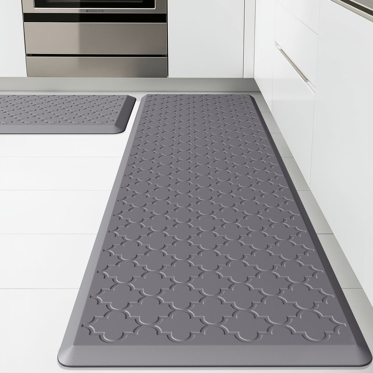 [Non-Slip Kitchen Mats] 2pcs Non-Slip Cushioned Kitchen Mats for Floor | Anti Fatigue Mats for Standing, Office, Sink, Laundry - Grey