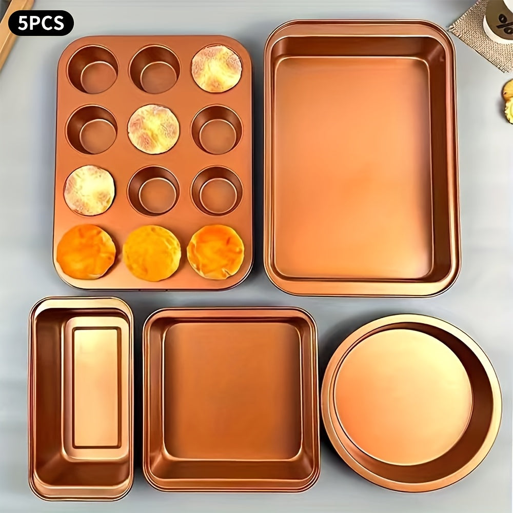 5/6/10pcs Non-Stick Bakeware Set, Baking Pan Set with Rack, Round Cake Pan, Square Cake Pan, Bread Pan, Muffin Pan, and Roasting Pan, Storage Rack, Bakeware Set, Dishwasher Safe, Easy to Clean, Oven Safe