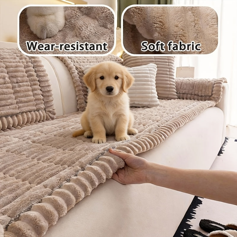 1pc Bohemian Style Sofa Cover, Plush Thick Warm Sofa Cover with Ruffled Edges, a Pet'S Favorite, Home Protection And Decoration Cover