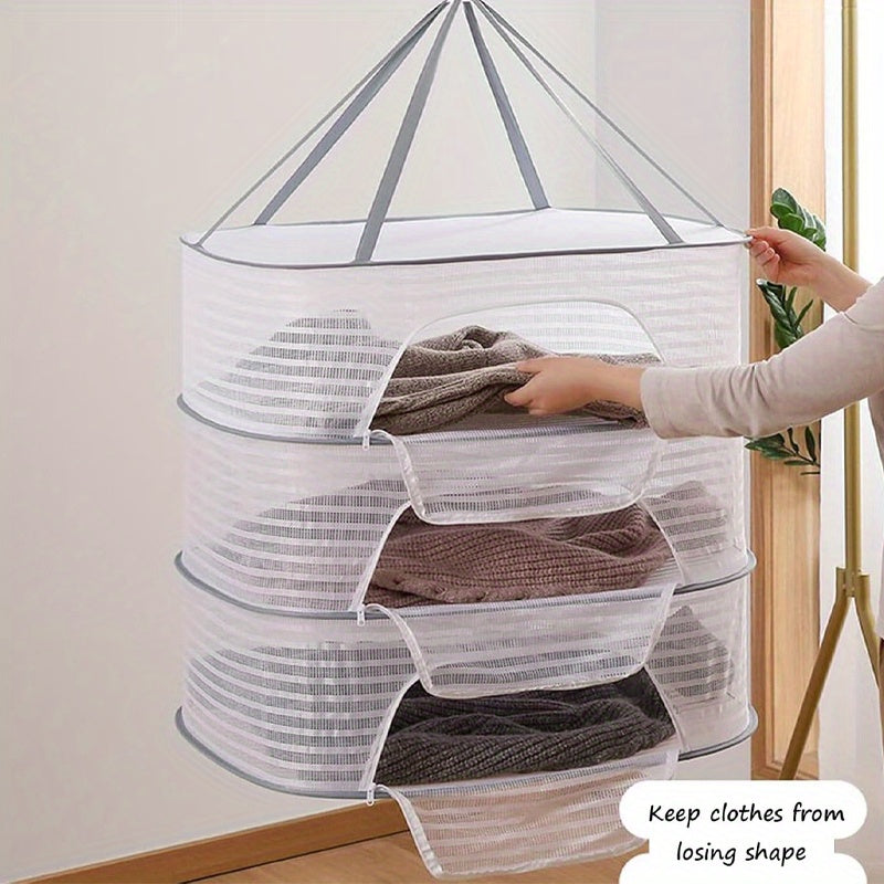 Foldable 2/3 Layer Mesh Drying Rack for Herbs, Clothes, And More - Includes Hooks And Zippers, Ideal for Drying Fish, Buds, Fruits, Hydroponic Flowers, Vegetables, And Dolls (Single Pack), Drying Racks
