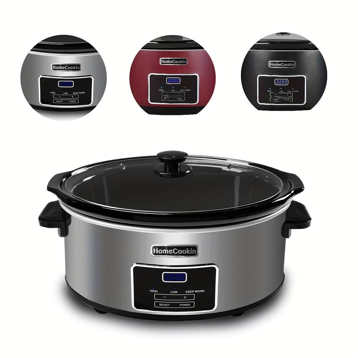 Homecookin Digital Slow Cooker with Non-Stick Ceramic Bowl - Programmable Countdown Timer & Keep Warm Function, Perfect for Family Meals, Soups, Stews, Holiday Cooking, House Party