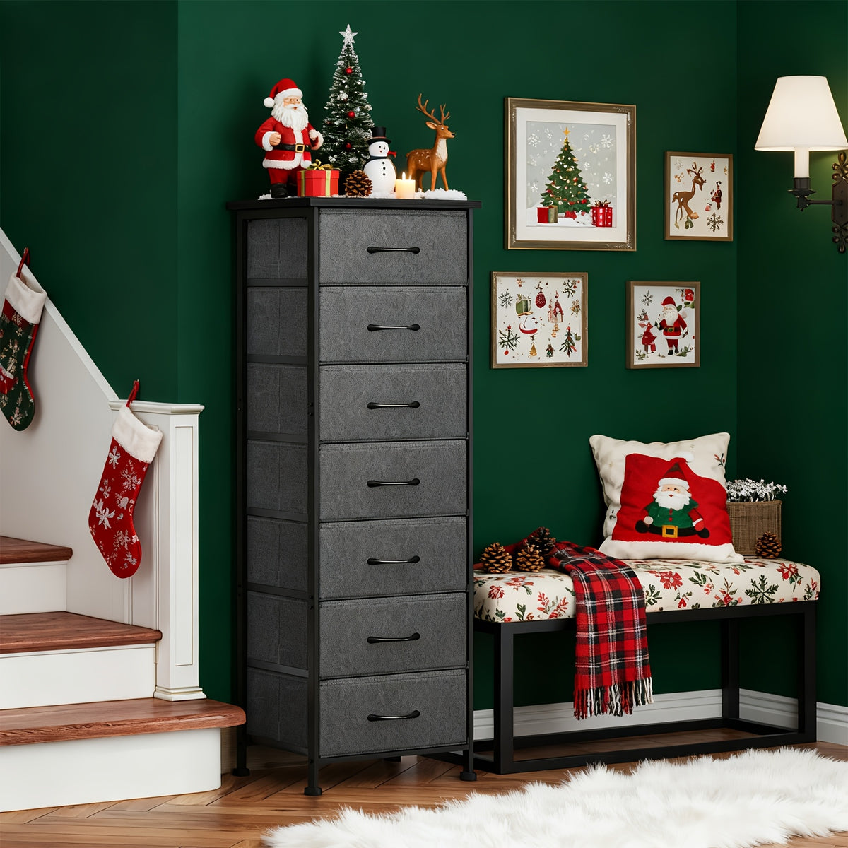 WHONLINE Tall Dresser, 41/47In Storage Dresser Organizer with 6/7 Fabric Drawers for Bedroom, Nightstand Furniture in Closet, Entryway, Closet Systems, Clothing And Closet Storage, for School Storage, Home Decor, for Back to School