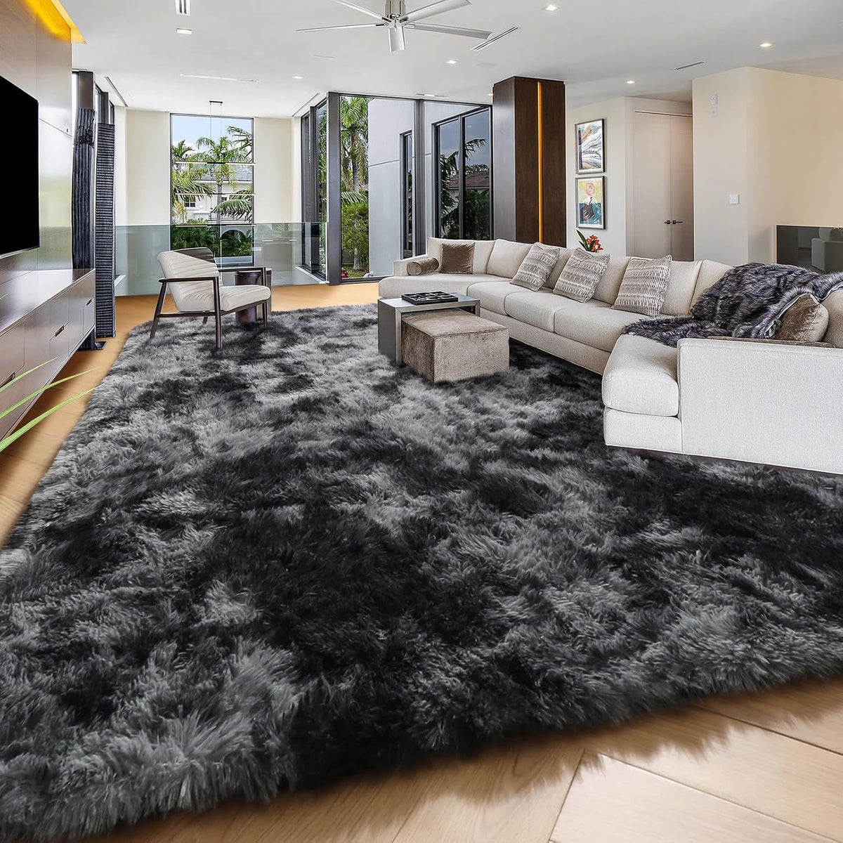 8x10 Feet Luxury Plush Large Rug For Living Room, Fuzzy Plush Large Area Rug, Fluffy Modern Non Slip Soft Furry Carpet For Bedroom Study Room Teens Dorm Home Decor Christmas Gift
