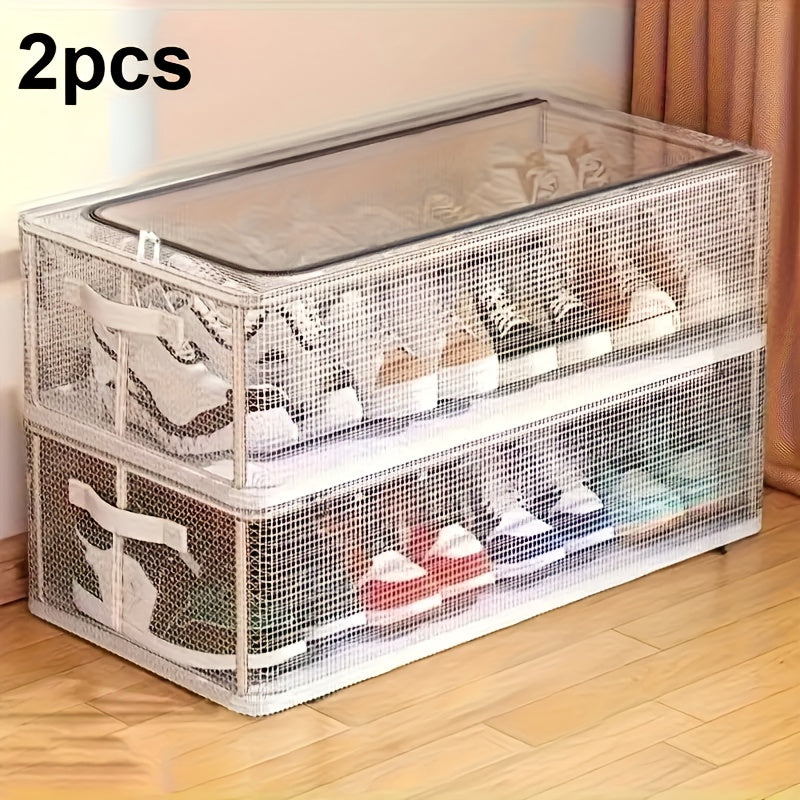 2 Transparent Shoe Storage Boxes, Easy Modern Style PVC Material, Rectangular with Steel Frame Support, with 2 Openable Transparent Windows, Space-Saving Foldable Shoe Rack, Suitable for Home Dormitory Shoe Organization, Under The Bed Storage Box