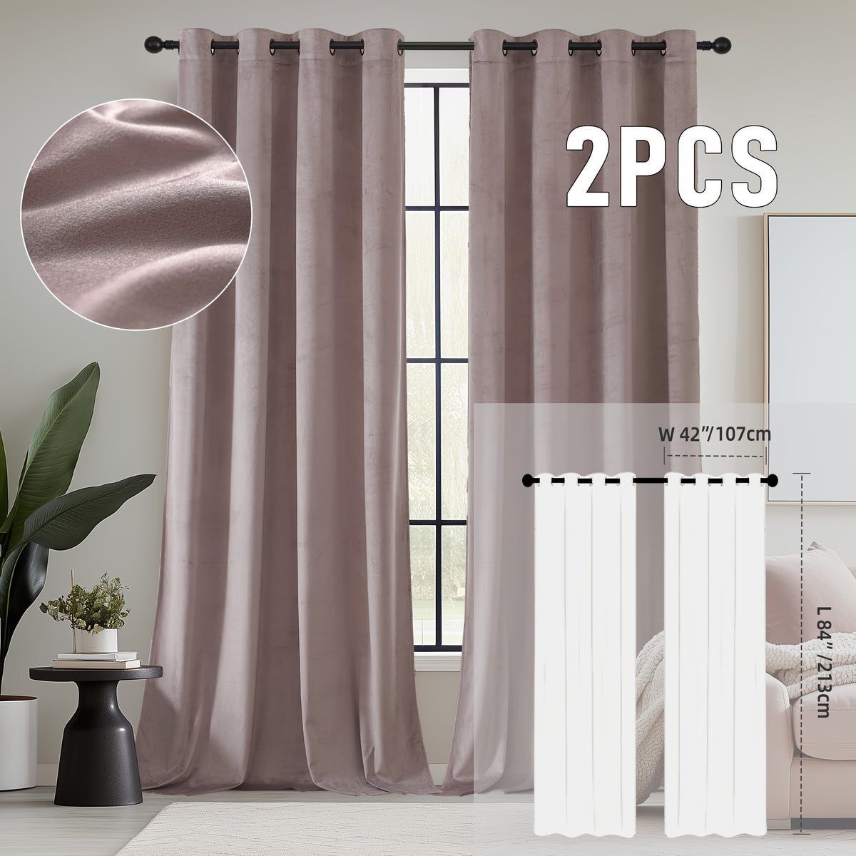 2pcs Velvet Room Darkening Curtains | Vintage Soundproof and Thermal Insulated, Elegant Soft Velvet Grommet Top Curtains for Living Room and Bedroom, Unlined, Solid Color, Fashionable Valentine'S Day Décor