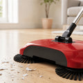 3-in-1 Push Broom and Mop, Long Handle Manual Floor Cleaning Tool in Red or Blue with Two-Cloth Bundle Option for Kitchen, Home and Office