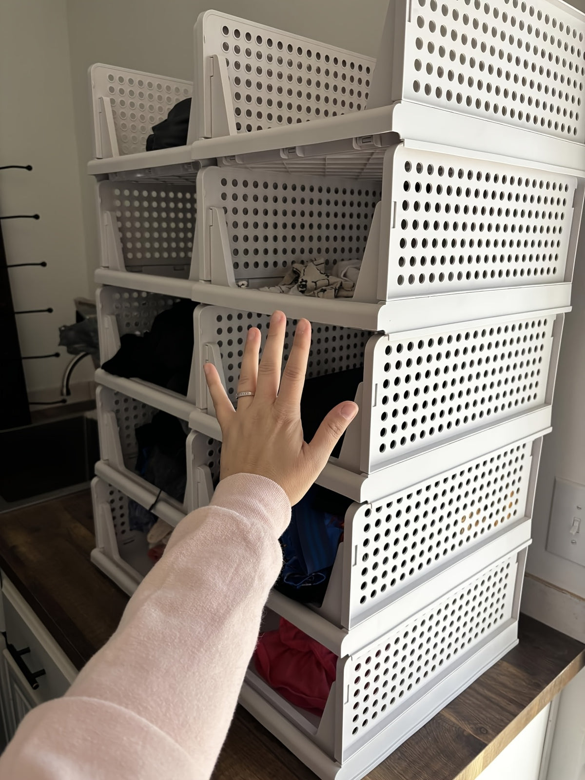 3pcs Stackable Closet Storage Basket, Multifunctional & Foldable Closet Organizer for Bathroom, Kitchen, Laundry Room, And Wardrobe Storage, Space-Saving Clothes Storage Drawer Organizer, Under-Bed Storage, Mounted Closet Systems