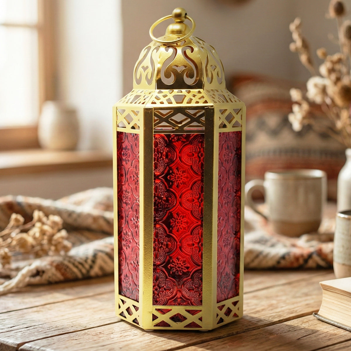 Decorative Moroccan Candle Lantern Holder, Medium, 10.5" Tall
