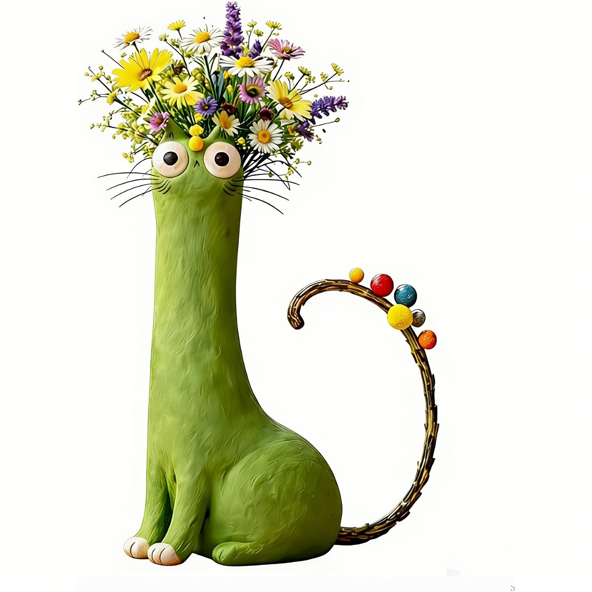 Handmade Bohemian Cat Vase Suitable for - Plastic Cat-Shaped Flower Pot with Retro Style, Desktop Shelf Decoration, Unique Gift for Cat Lovers, Animal Vase for Room Decorations, Plant Holder for Plants & Centerpieces