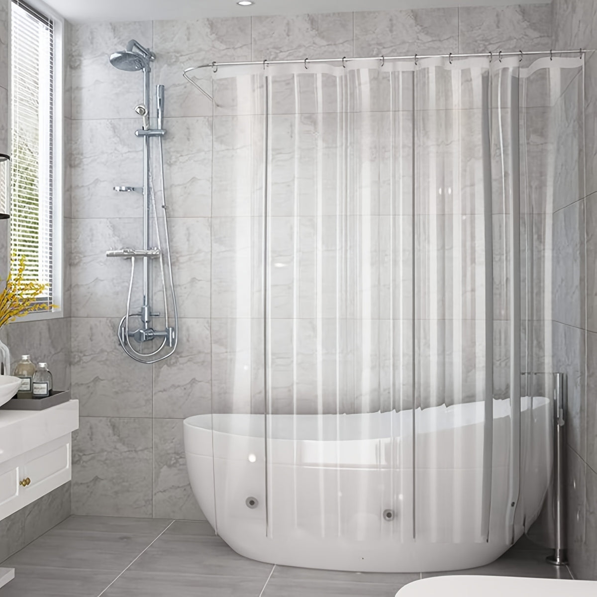 Bathroom Shower Curtain Plastic Shower Curtain Premium PEVA with Rust-Proof Grommets Clear 10G Bathroom Additions 80X80. Randomly Send Clothes Hooks