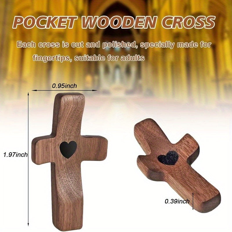 20pcs Black Walnut Thumb Crosses - Handcrafted Natural Wood Religious Hand Ornaments for Christmas, Easter, Thanksgiving, Indoor Home & Office Decor, Religious Christmas Decorations, Simple Elegant Design, Detailed Carving