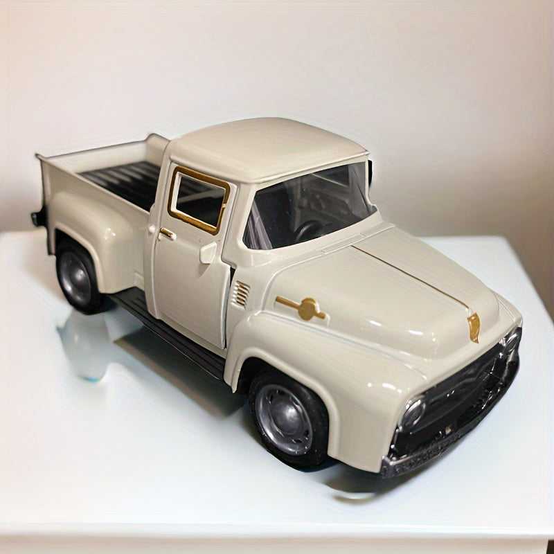 1pc Vintage Alloy Metal Pickup Truck Ornament -4.9*2*1.8 Inch Classic Car Model With Chrome Accents, Doors & Hood, - Ideal For Home & Office Decor--Red/ Blue/ Pink/ Green/ White/ Yellow/ Black Truck - Toy Truck, Alloy Metal Toy Car, Die Cast Car