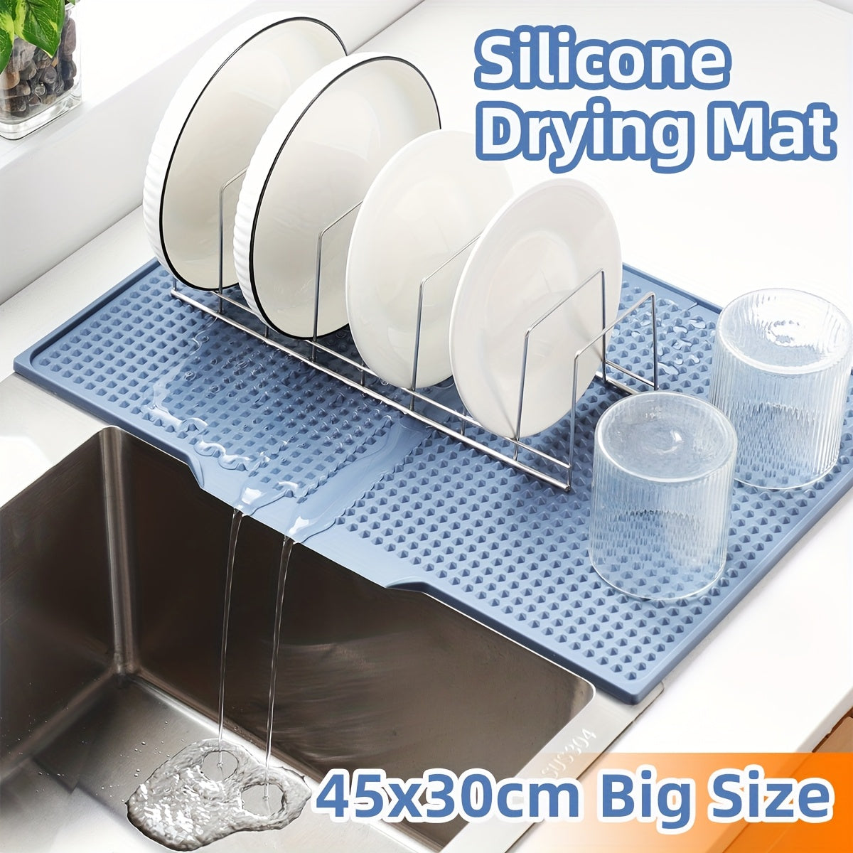 Extra-large Kitchen Splash-proof and Drying Pad - 17.72x12.2 Inches Heat Resistant up to 446°F/230°C, Anti-slip Countertop Pad, Drain Hole, Sink, Stove, Countertop Drying Pad - Easy to Clean, Dishwasher Safe, Space-saving Design