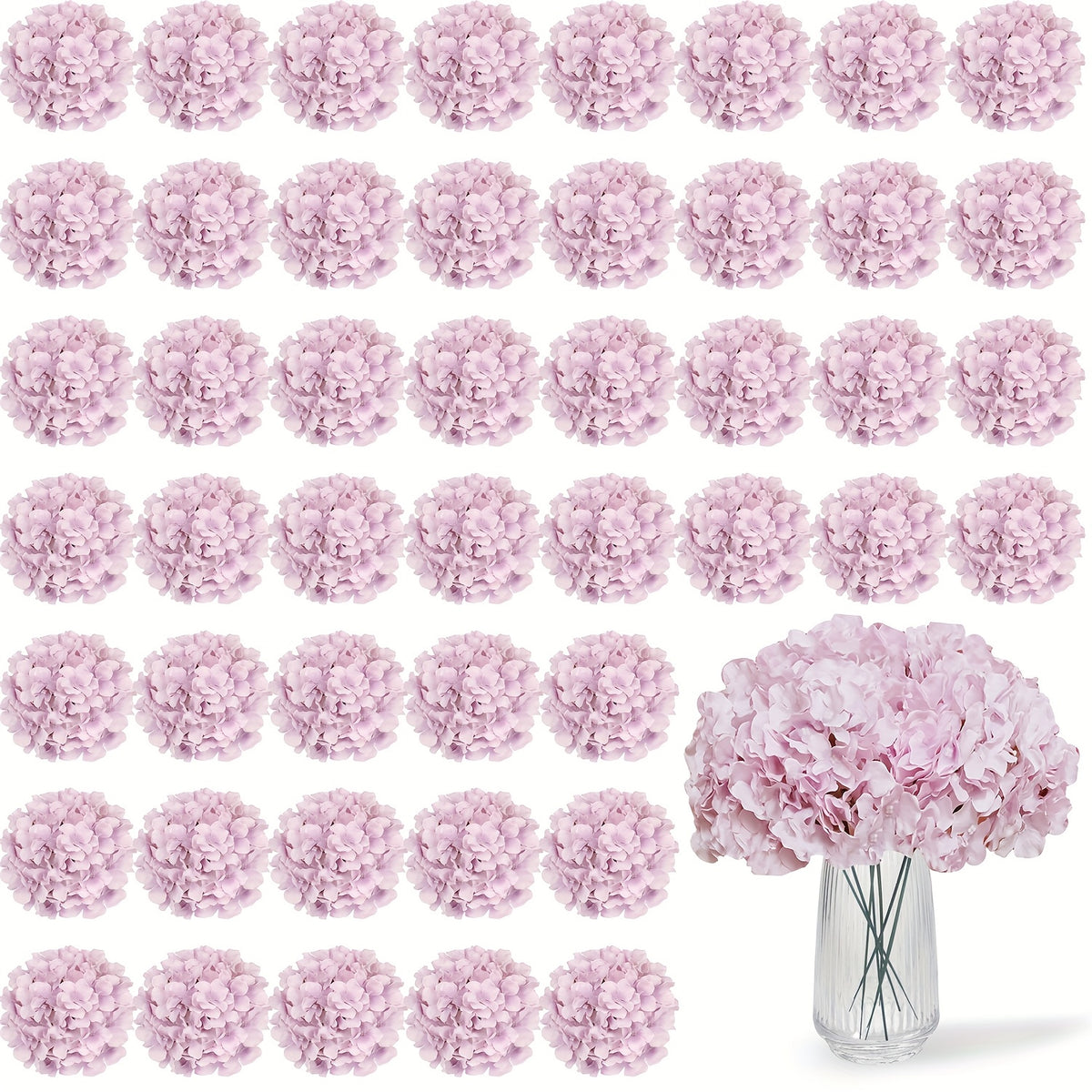 63pcs Artificial Hydrangea Flowers with Stems - Realistic Full Faux Silky Blooms, Round Heads Suitable for Wedding, Baby Shower, Garden, Party Decor, Home Decoration - Fake Flowers for Centerpieces, Arrangements, Year-Round Use