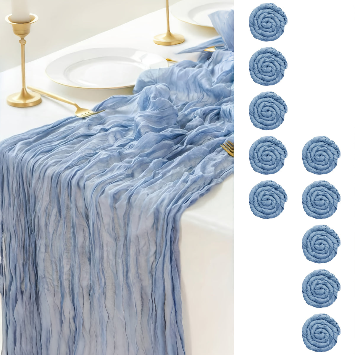 10pcs Pcs Cheesecloth Table Runner Suitable for Wedding Reception, -Edged Sheer Gauze Table Decor with -Edged Edges, Rectangular Runners for Boho Rustic Bridal Shower, Birthday Party, Graduation, Outdoor Events - Multi-Color
