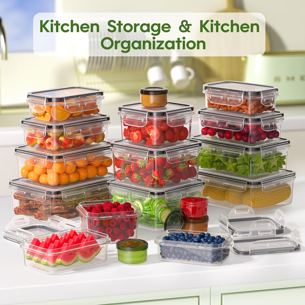 16/28/48pcs Food Storage Container Set, Airtight Containers with Secure Lids (8/14/24 Lids + 8/14/24 Containers) - Sealed Plastic Containers for Pantry, Travel, Outdoor Picnics, Kitchen Organization, Includes Labels And Markers