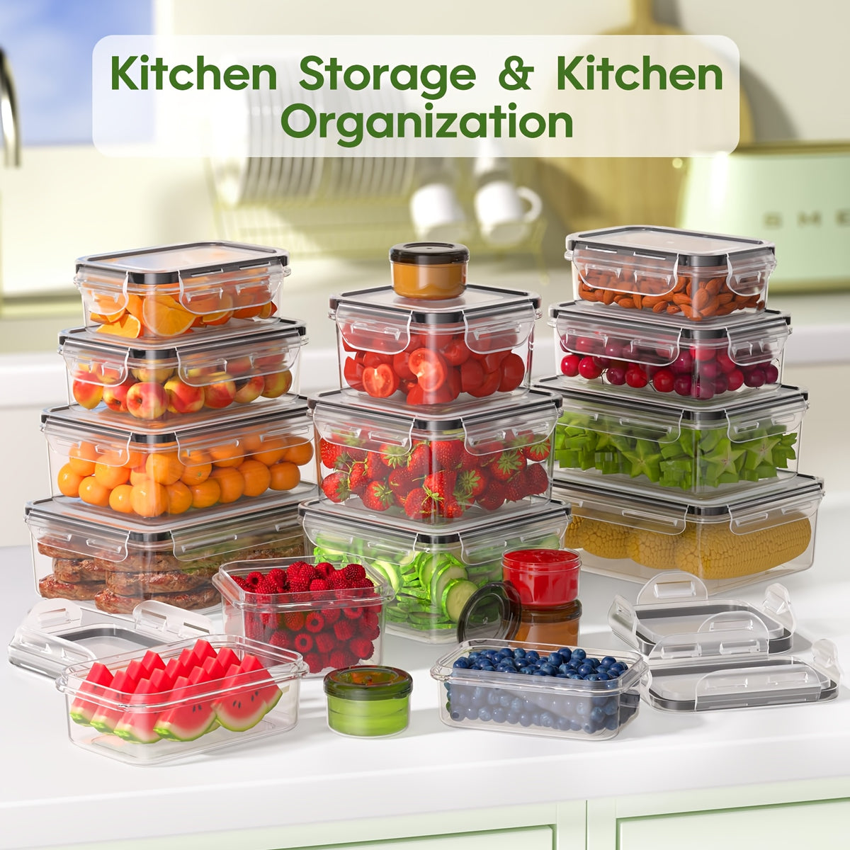 24/40/48pcs (12/20/24 Lids + 12/20/24 Box) Food Storage Container, Fresh-Keeping Boxes, Easy-To-Secure Lids- Airtight Plastic Containers for Food, Suitable for Pantry, Travel, Outdoor Picnics, Kitchen Organization Additions, with Labels Marke