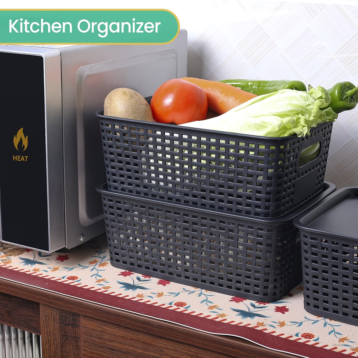 8/4-Pack-Space-Saving Organizers with Lids for Shelves/ Closet/ Desk | Multi-Scene Use In Dorm, Playroom & Office (10"x7"x4", Declutter Essential) with A File Organizer Bag, The Best Gifts for Easter Sunday And Mother's Day