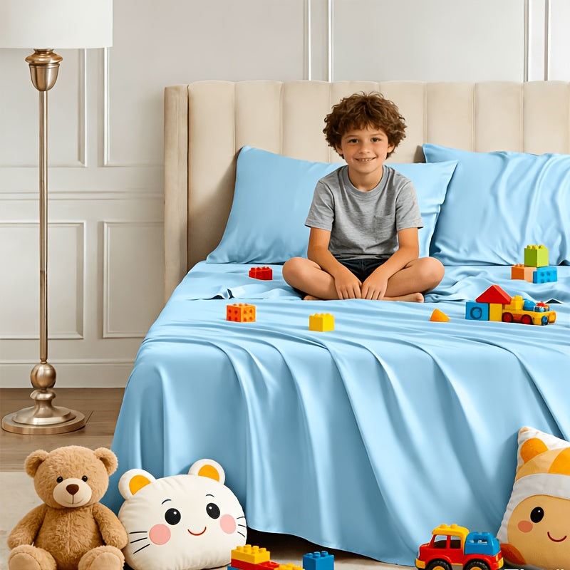 3/4pcs Bamboo Bed Sheet Set-Bamboo Kids Bed Sheet-Ultra Soft & Breathable Bed Sheets-Deep Pocket Up to 16" Hotel Soft Bedding-Perfect for Hot Sleepers-Great Gifts Bedding Sheets Set Bamboo Sheets Sets All Sizes Cooling Bamboo Sheets Random Color
